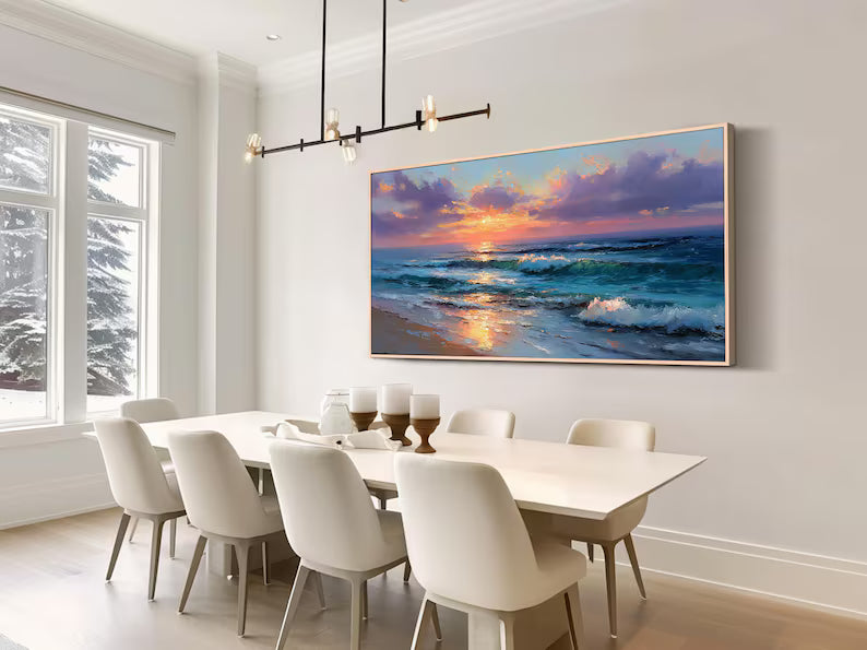 Ocean Sunset Wall Art – Coastal Seascape Painting#yy260623024