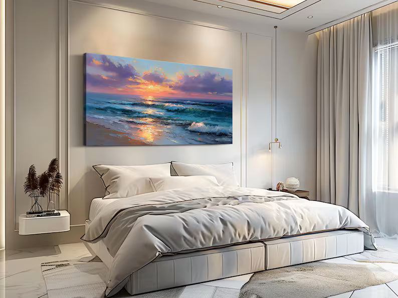 Ocean Sunset Wall Art – Coastal Seascape Painting#yy260623024