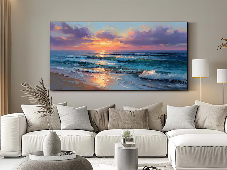 Ocean Sunset Wall Art – Coastal Seascape Painting#yy260623024
