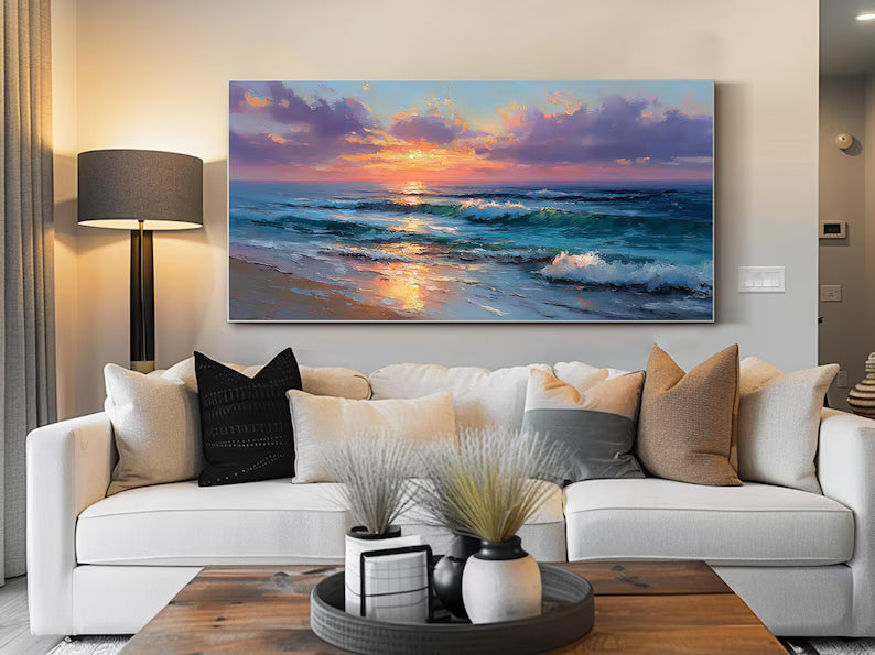 Ocean Sunset Wall Art – Coastal Seascape Painting#yy260623024