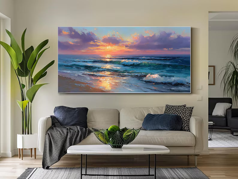 Ocean Sunset Wall Art – Coastal Seascape Painting#yy260623024