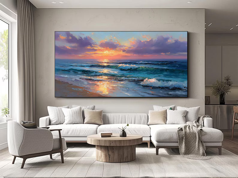 Ocean Sunset Wall Art – Coastal Seascape Painting#yy260623024