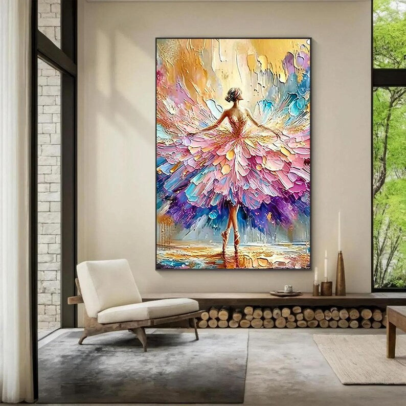 Abstract Ballerina Wall Art – Colorful Dance Oil Painting#yy260623025