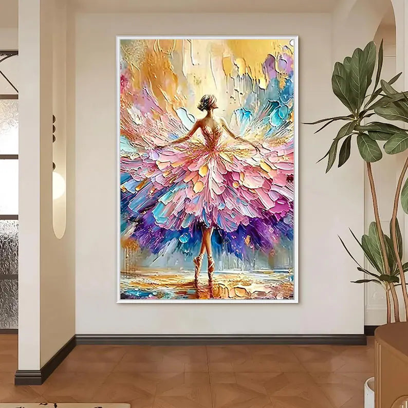 Abstract Ballerina Wall Art – Colorful Dance Oil Painting#yy260623025