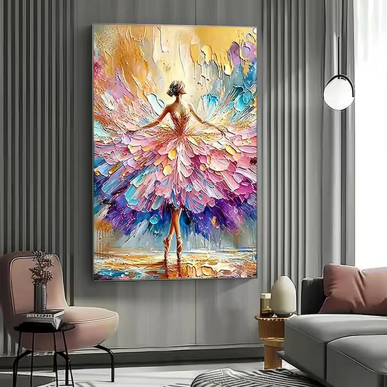 Abstract Ballerina Wall Art – Colorful Dance Oil Painting#yy260623025