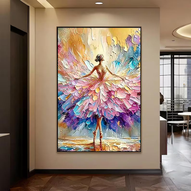 Abstract Ballerina Wall Art – Colorful Dance Oil Painting#yy260623025