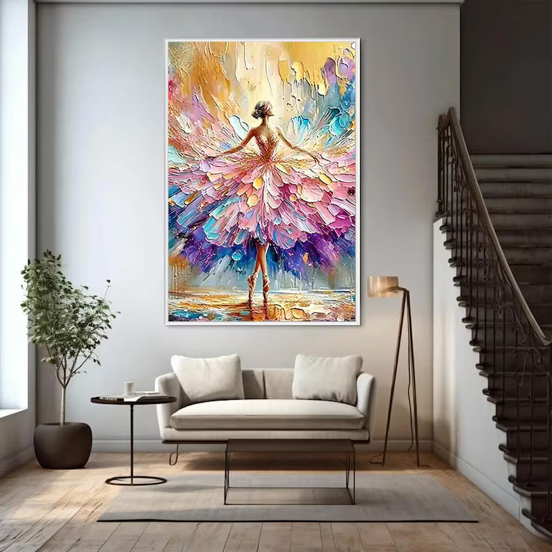 Abstract Ballerina Wall Art – Colorful Dance Oil Painting#yy260623025