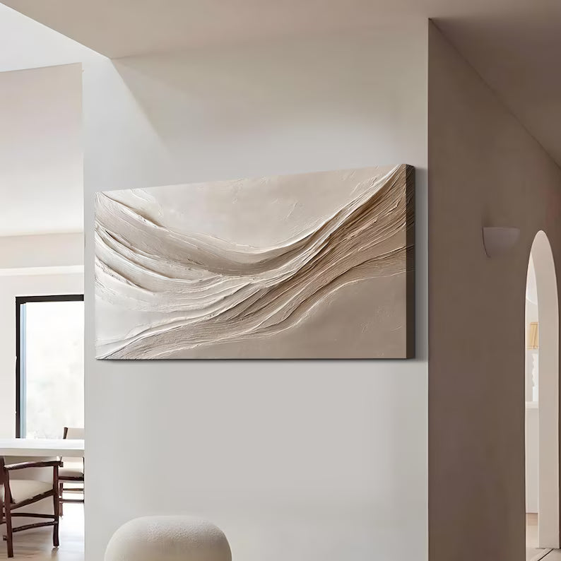 Abstract Beige Wall Art – Minimal Flowing Textured Painting#yy260623037