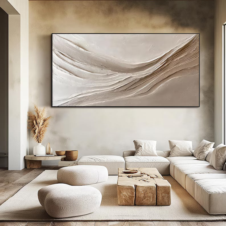 Abstract Beige Wall Art – Minimal Flowing Textured Painting#yy260623037