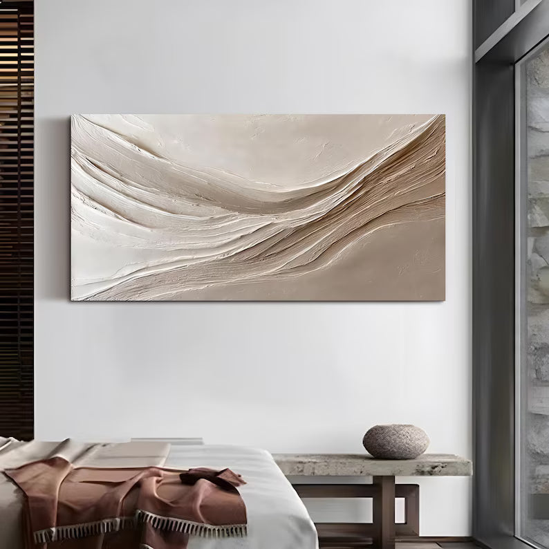 Abstract Beige Wall Art – Minimal Flowing Textured Painting#yy260623037