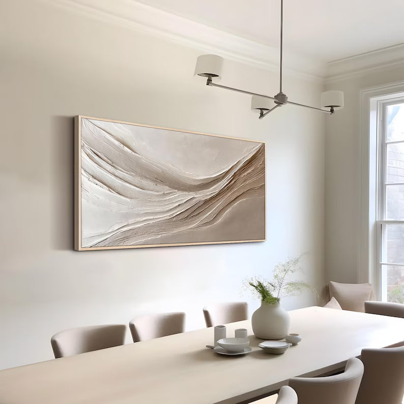 Abstract Beige Wall Art – Minimal Flowing Textured Painting#yy260623037