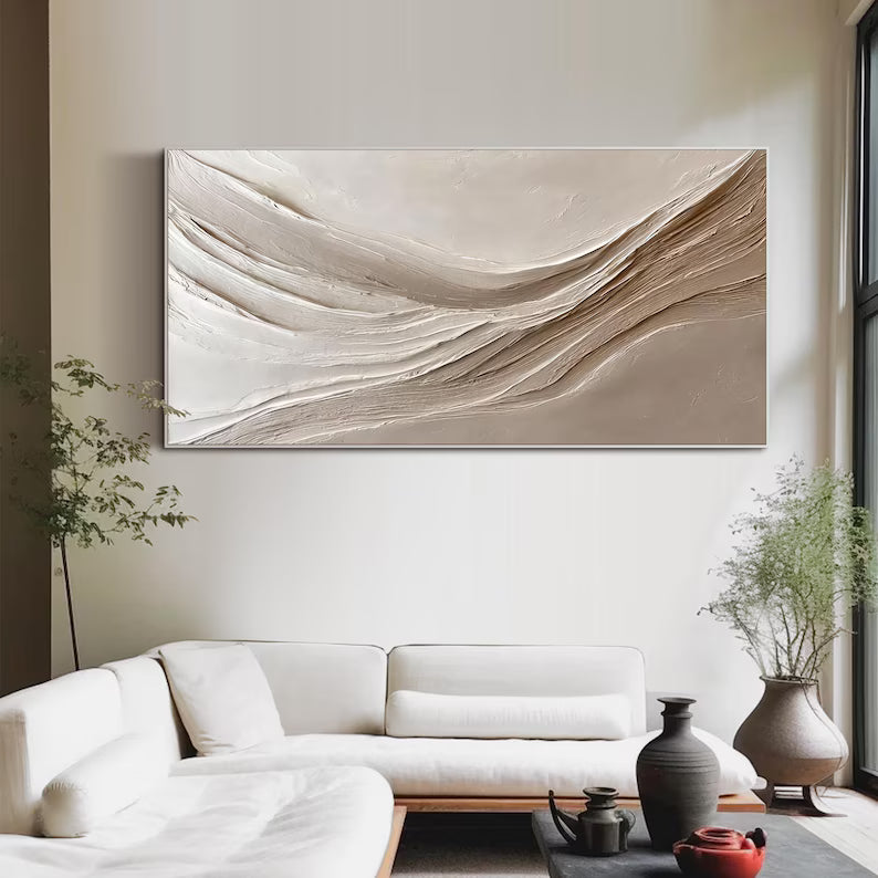 Abstract Beige Wall Art – Minimal Flowing Textured Painting#yy260623037