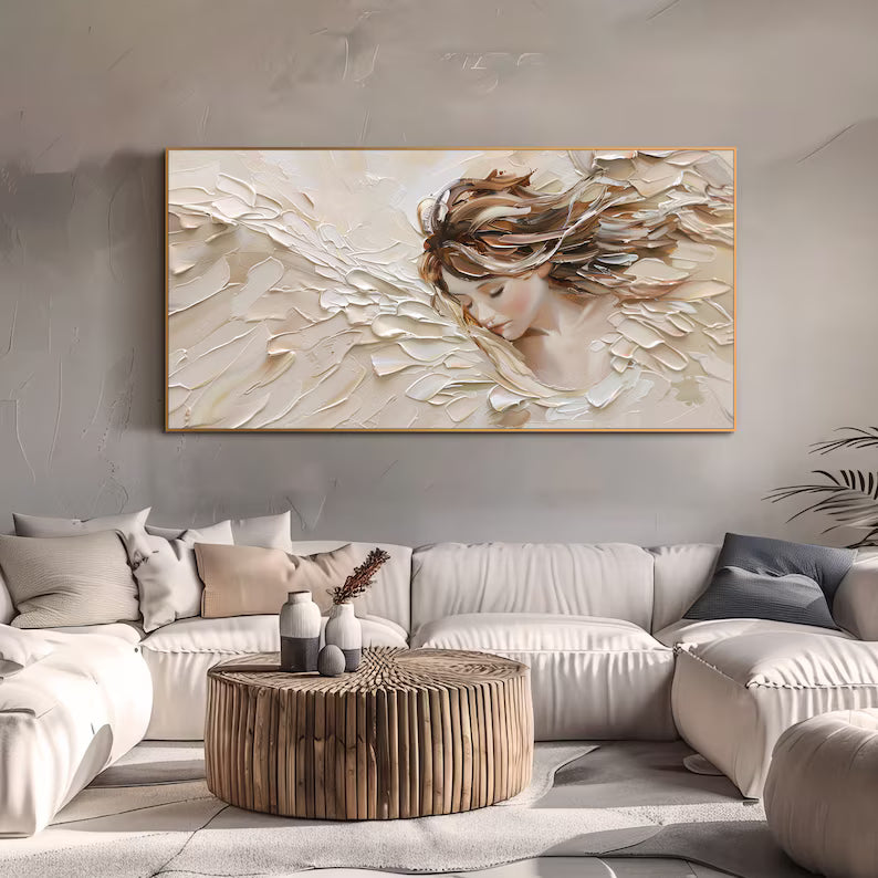 Abstract Woman Wall Art – Textured Portrait Oil Painting#260623039