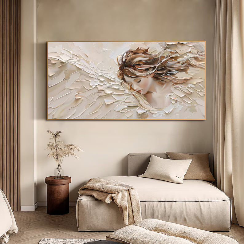 Abstract Woman Wall Art – Textured Portrait Oil Painting#260623039