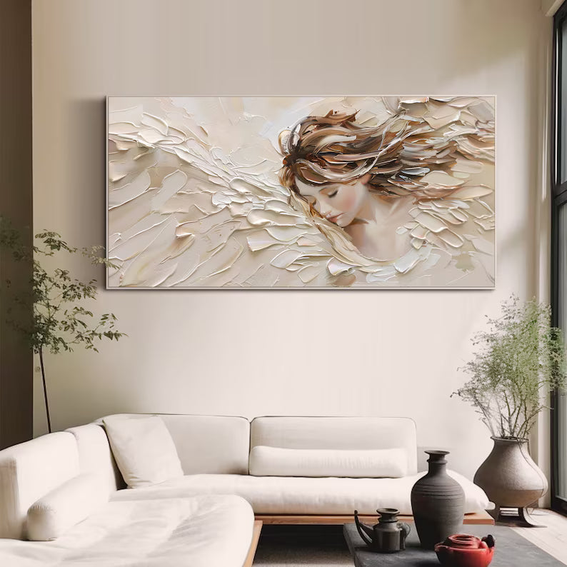 Abstract Woman Wall Art – Textured Portrait Oil Painting#260623039