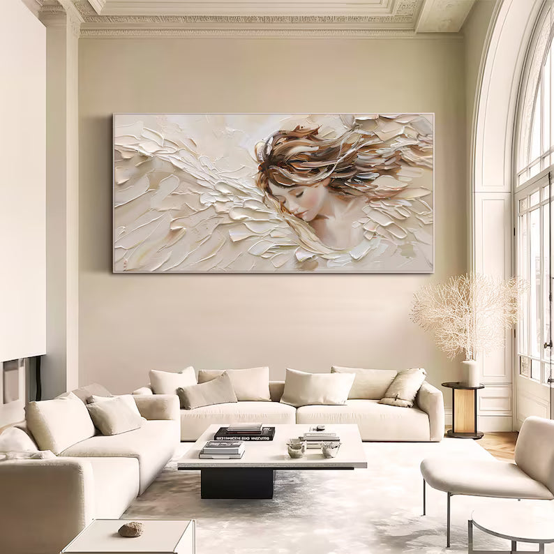Abstract Woman Wall Art – Textured Portrait Oil Painting#260623039