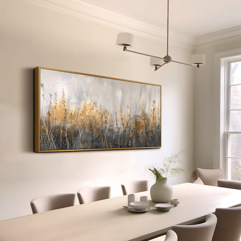 Golden Grass Wall Art – Abstract Nature Landscape Painting#yy260623040