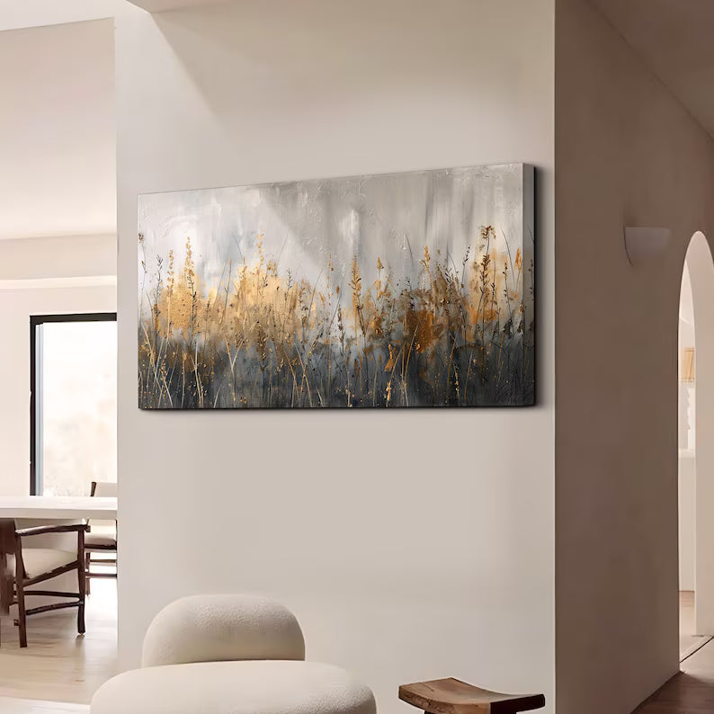 Golden Grass Wall Art – Abstract Nature Landscape Painting#yy260623040