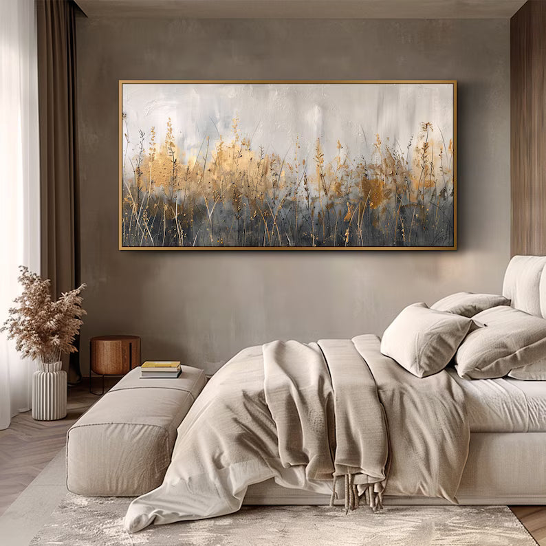 Golden Grass Wall Art – Abstract Nature Landscape Painting#yy260623040