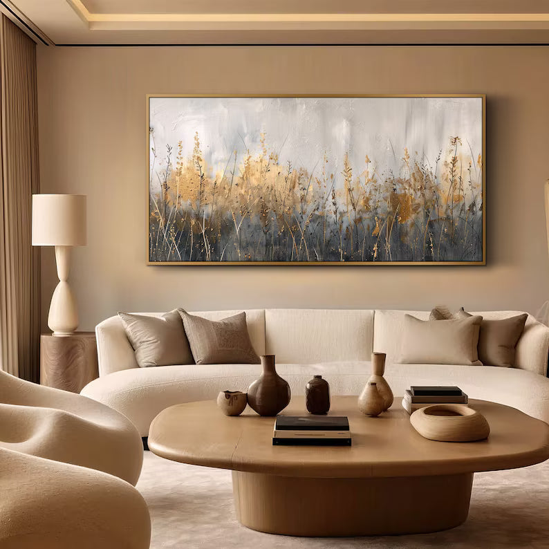 Golden Grass Wall Art – Abstract Nature Landscape Painting#yy260623040