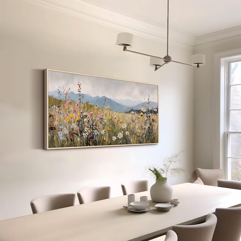Wildflower Meadow Wall Art – Mountain Landscape Painting#yy260623043
