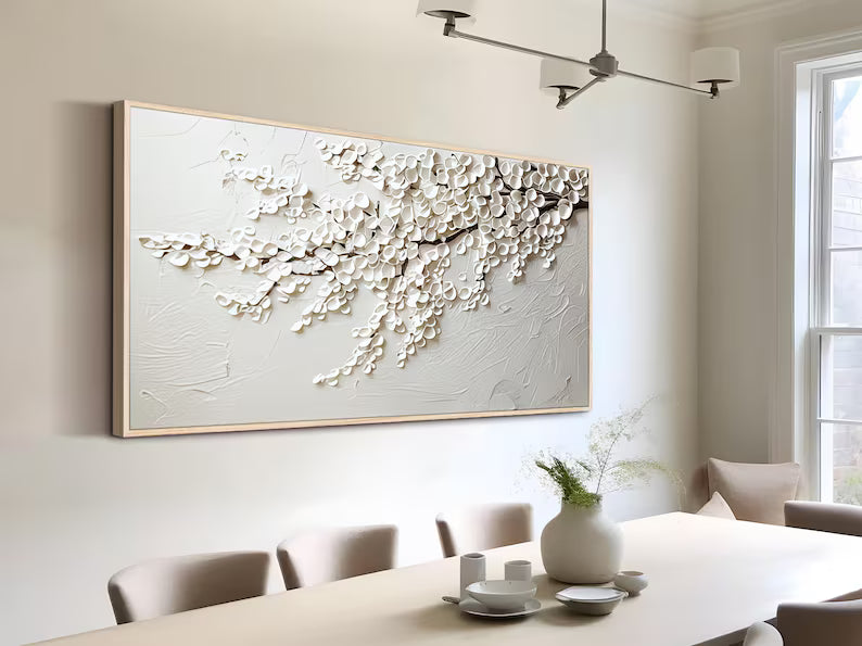Abstract White Wall Art – Minimal Floral Relief Painting#yy260623044