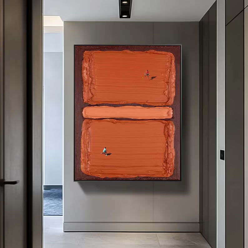 Abstract Terracotta Wall Art – Minimal Geometric Texture Painting#yy260623061