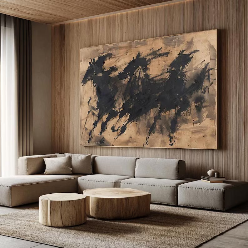 Abstract Horse Wall Art – Ink Brush Galloping Horses Painting#yy260623062