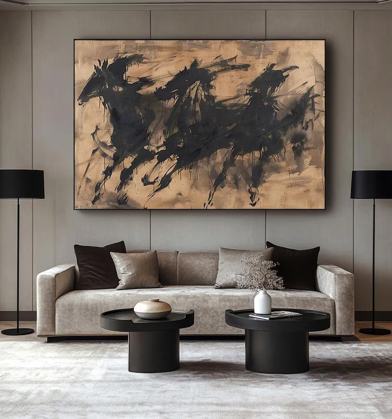 Abstract Horse Wall Art – Ink Brush Galloping Horses Painting#yy260623062