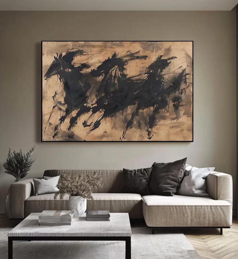 Abstract Horse Wall Art – Ink Brush Galloping Horses Painting#yy260623062