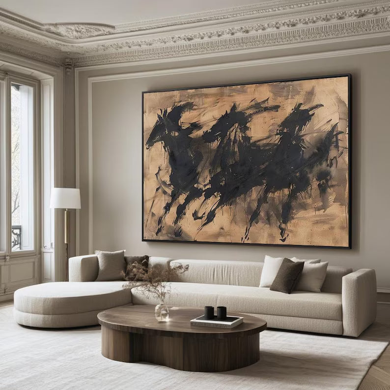 Abstract Horse Wall Art – Ink Brush Galloping Horses Painting#yy260623062
