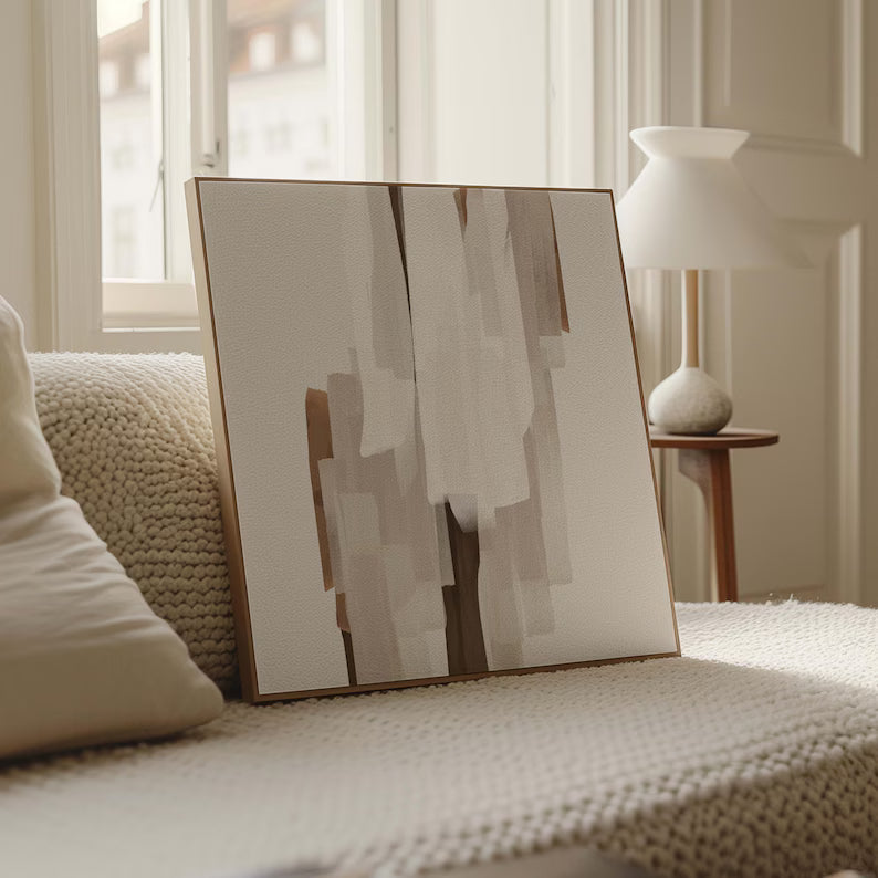 Abstract Minimal Wall Art – Beige Geometric Layered Painting#yy260623071