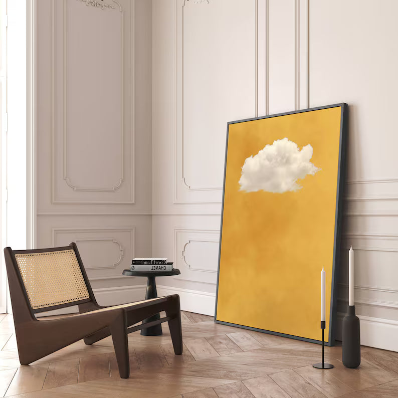 Minimal Cloud Wall Art – Abstract Golden Sky Painting#yy260623072