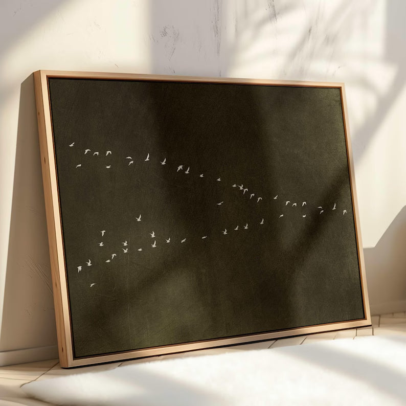 Minimal Bird Wall Art – Abstract Flying Flock Painting#yy260623075