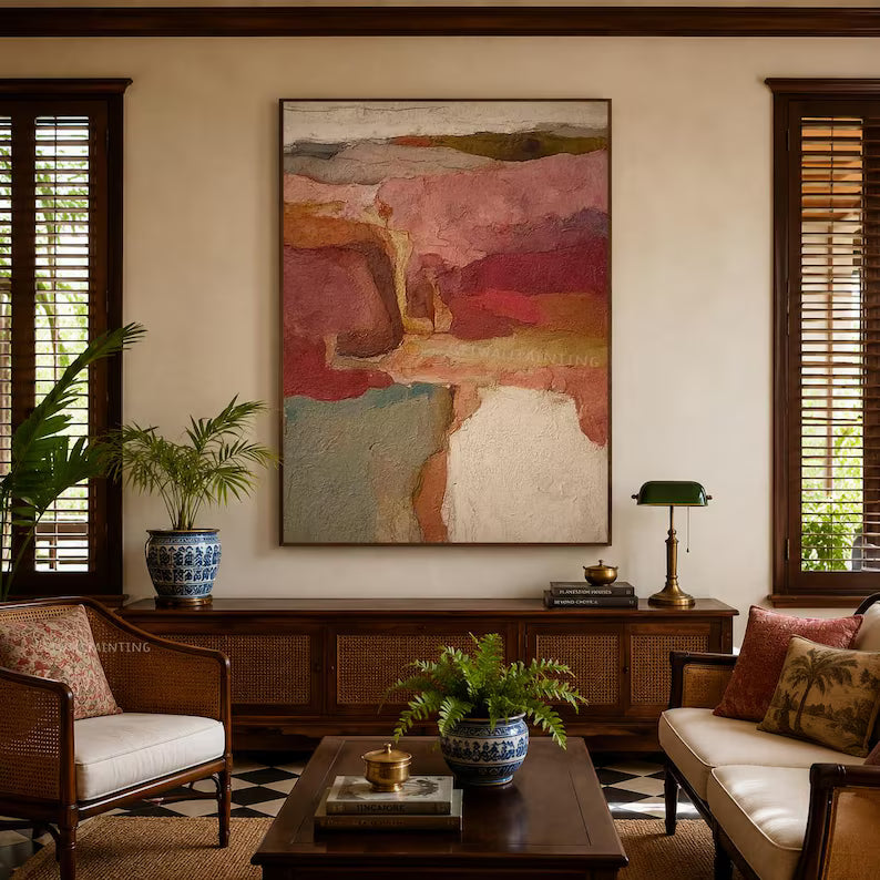 Abstract Earth Tone Textured Oil Painting Wall Art – Vintage Color Block Canvas Artwork#yy260623081
