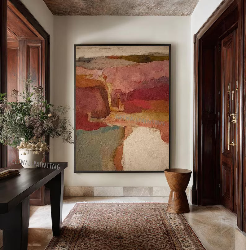 Abstract Earth Tone Textured Oil Painting Wall Art – Vintage Color Block Canvas Artwork#yy260623081