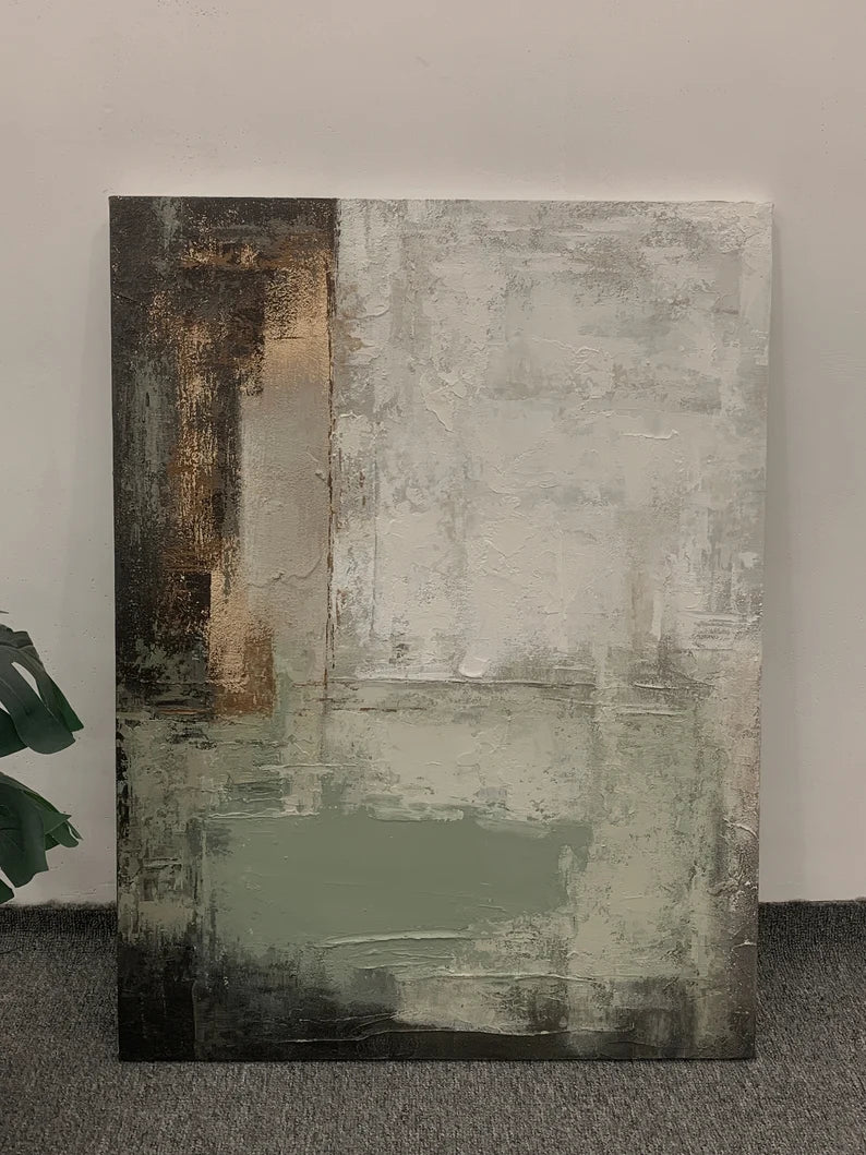 Modern Neutral Abstract Textured Oil Painting Wall Art – Minimalist Earth Tone Canvas Artwork#yy260623089