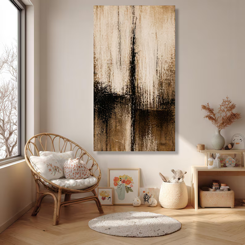 Black Beige Abstract Painting – Minimalist Textured Wall Art#yy710029