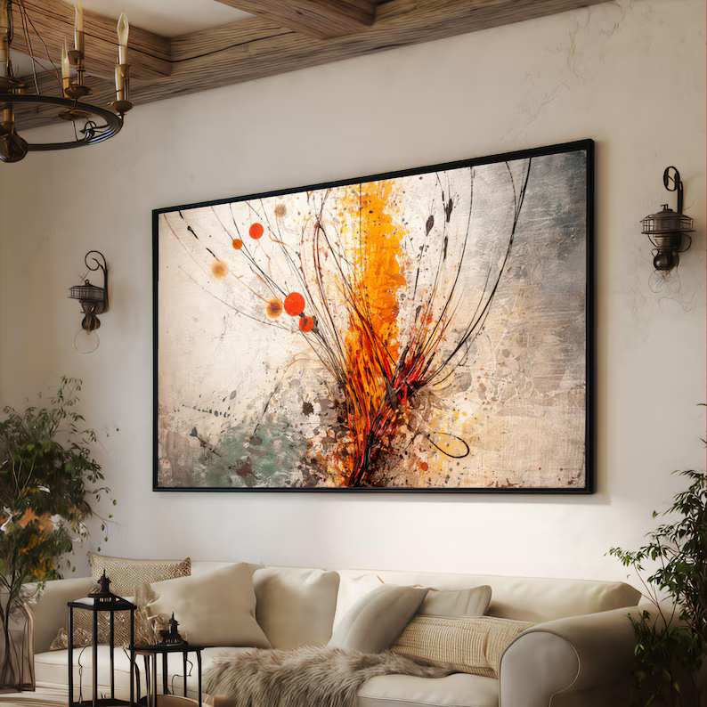 Orange Abstract Botanical Painting – Modern Textured Wall Art#yy710030