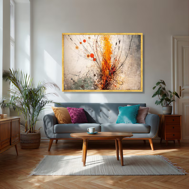 Orange Abstract Botanical Painting – Modern Textured Wall Art#yy710030