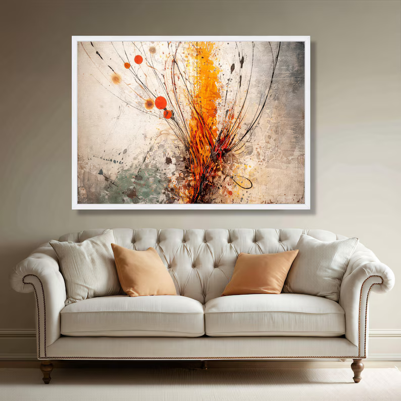 Orange Abstract Botanical Painting – Modern Textured Wall Art#yy710030