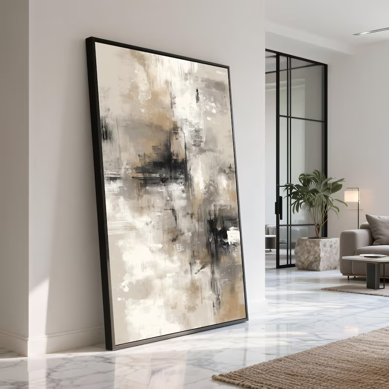 Neutral Vertical Abstract Painting – Modern Textured Wall Art#yy710033