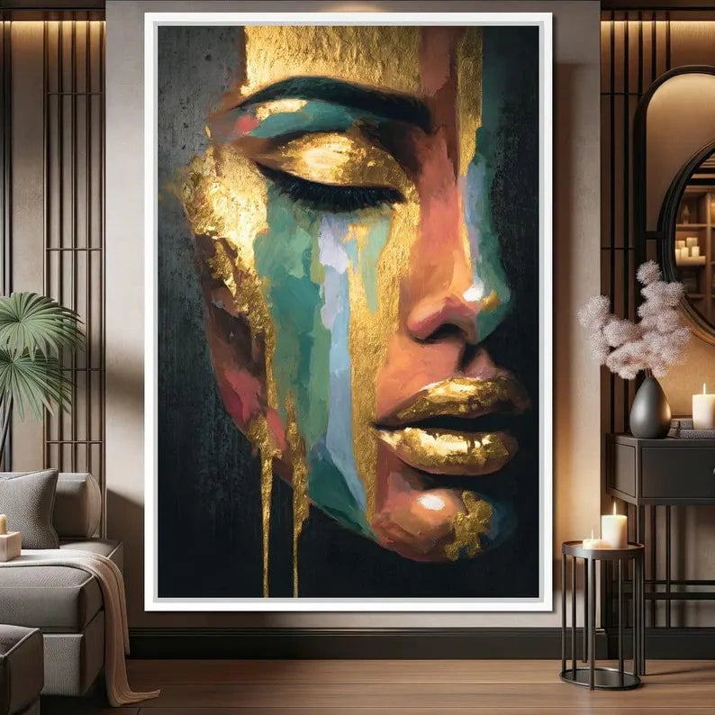 Abstract Female Portrait Painting – Luxury Gold Canvas Wall Art#yy710014