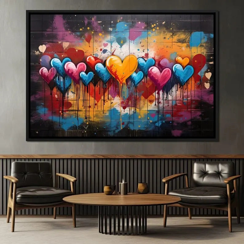 Colorful Heart Graffiti Painting – Modern Abstract Canvas Wall Art#yy710005
