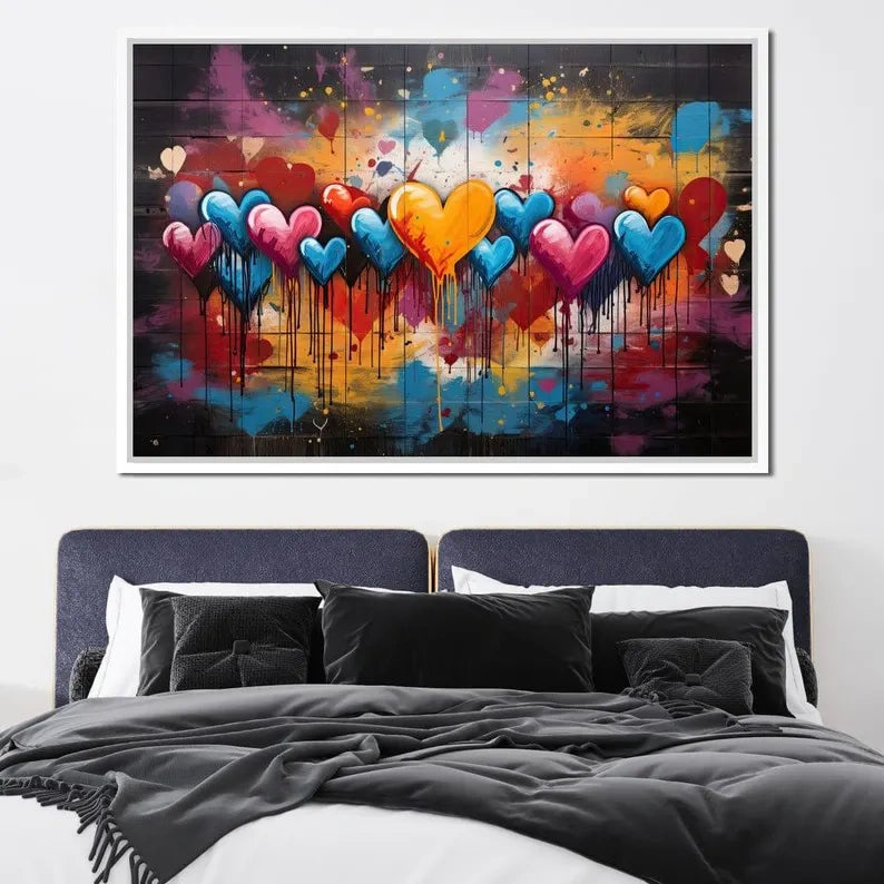 Colorful Heart Graffiti Painting – Modern Abstract Canvas Wall Art#yy710005