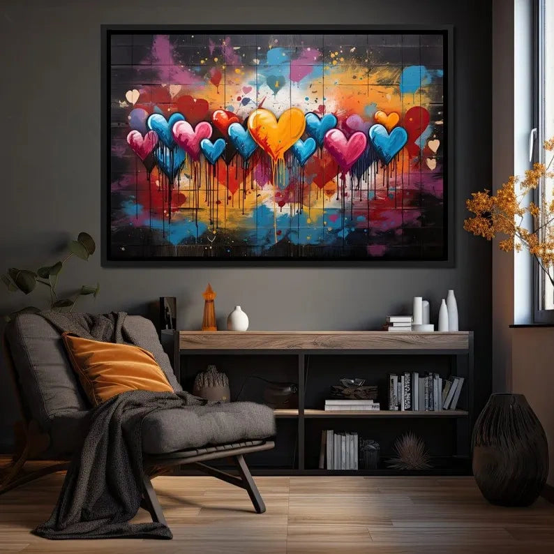 Colorful Heart Graffiti Painting – Modern Abstract Canvas Wall Art#yy710005