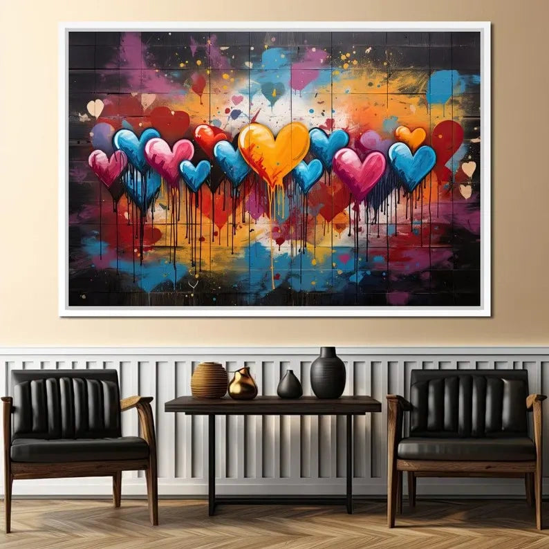 Colorful Heart Graffiti Painting – Modern Abstract Canvas Wall Art#yy710005