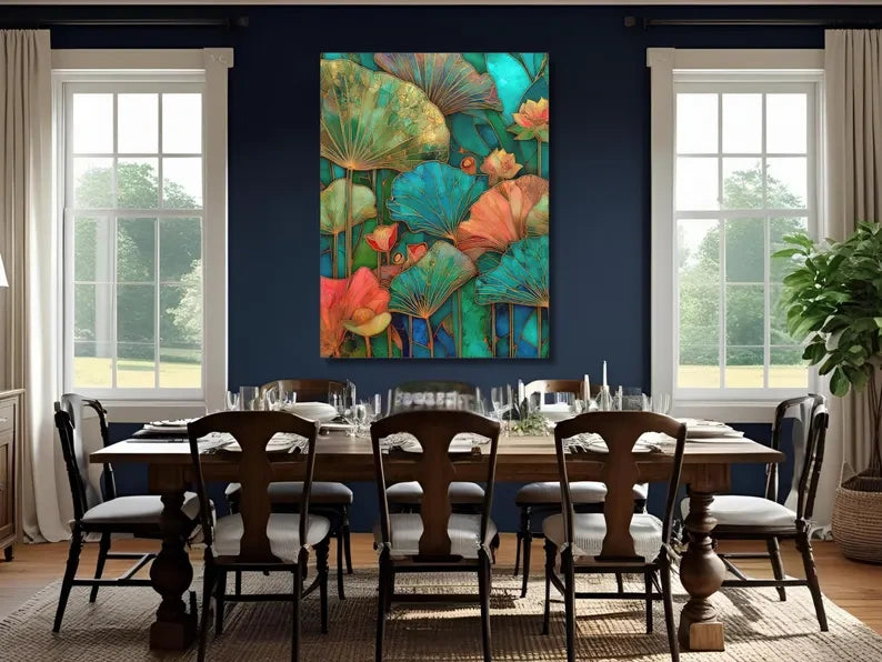 Lotus Leaf Painting – Luxury Botanical Canvas Wall Art#yy710034