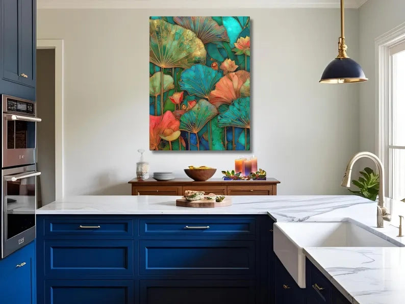 Lotus Leaf Painting – Luxury Botanical Canvas Wall Art#yy710034