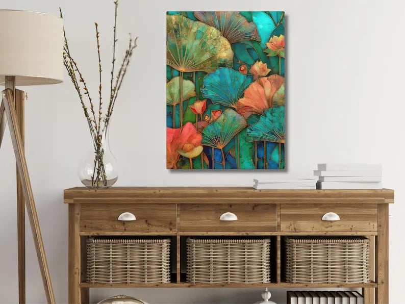 Lotus Leaf Painting – Luxury Botanical Canvas Wall Art#yy710034